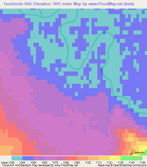 Tsoohoriin Hiid,Mongolia Elevation Map