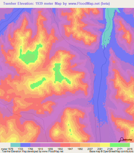 Tsenher,Mongolia Elevation Map