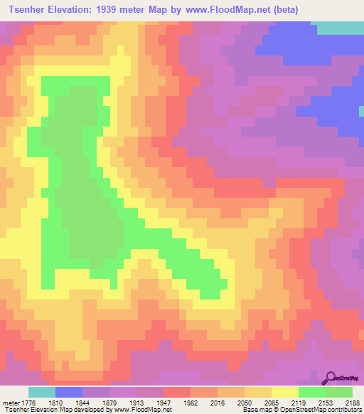 Tsenher,Mongolia Elevation Map