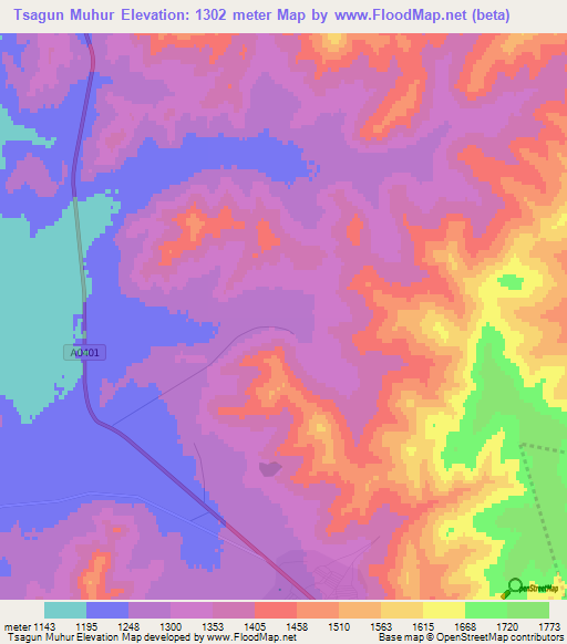 Tsagun Muhur,Mongolia Elevation Map