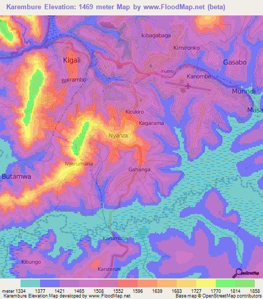 Karembure,Rwanda Elevation Map