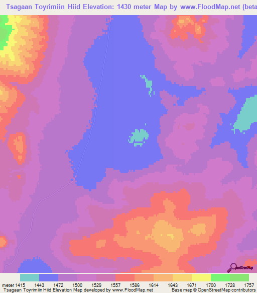 Tsagaan Toyrimiin Hiid,Mongolia Elevation Map