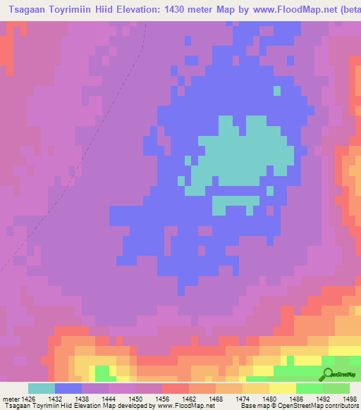 Tsagaan Toyrimiin Hiid,Mongolia Elevation Map