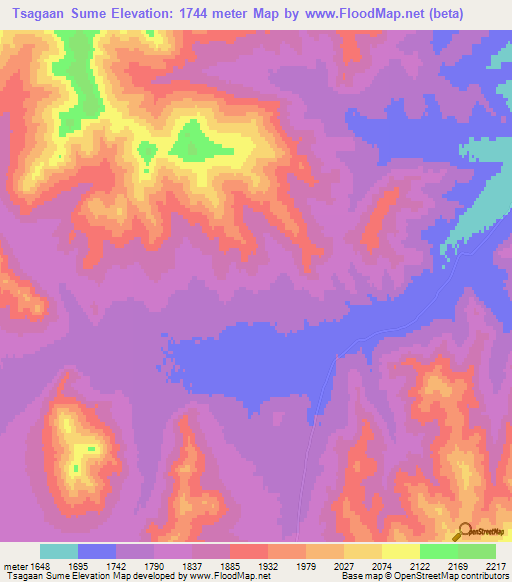 Tsagaan Sume,Mongolia Elevation Map