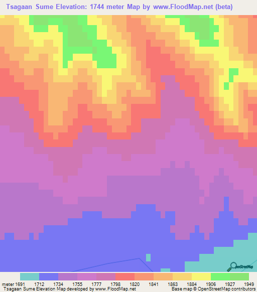 Tsagaan Sume,Mongolia Elevation Map