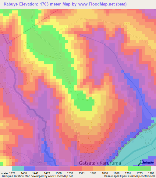 Kabuye,Rwanda Elevation Map