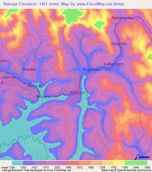 Kabuga,Rwanda Elevation Map