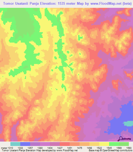 Tomor Usatanii Panja,Mongolia Elevation Map