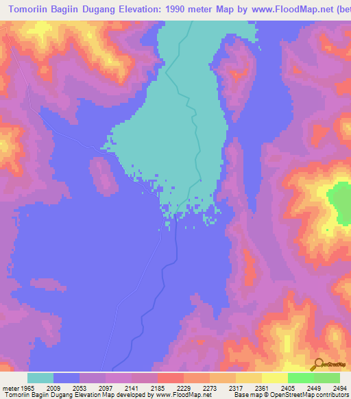 Tomoriin Bagiin Dugang,Mongolia Elevation Map