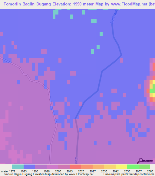 Tomoriin Bagiin Dugang,Mongolia Elevation Map