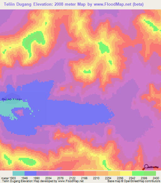 Teliin Dugang,Mongolia Elevation Map