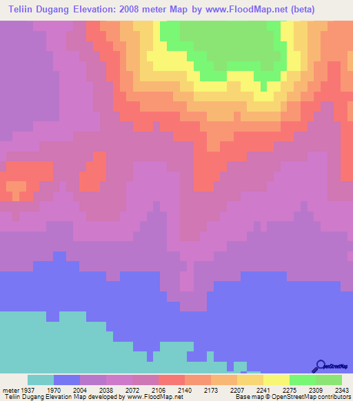 Teliin Dugang,Mongolia Elevation Map