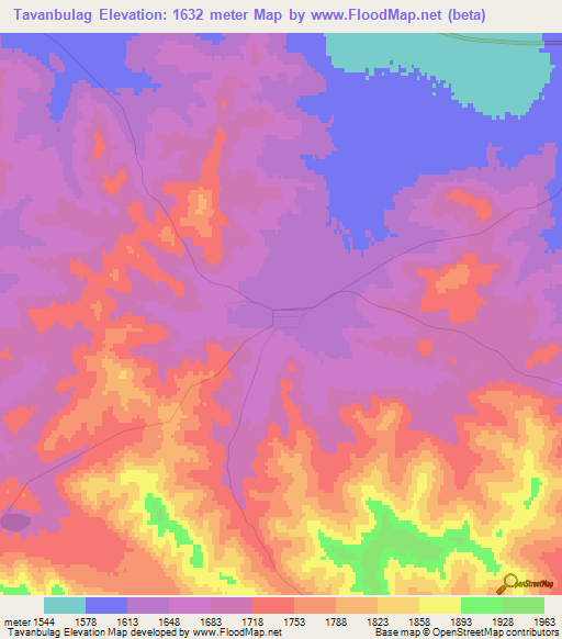 Tavanbulag,Mongolia Elevation Map