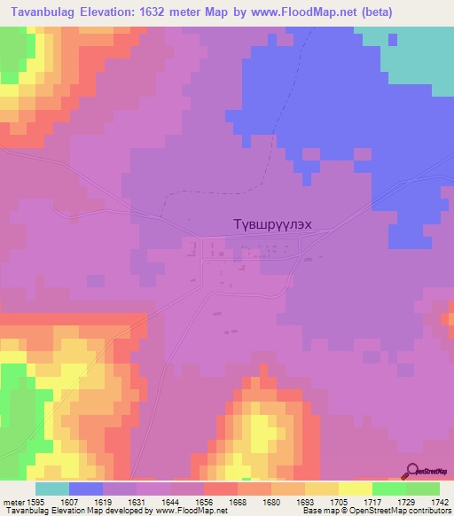 Tavanbulag,Mongolia Elevation Map