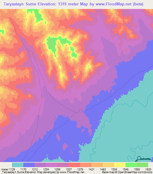 Taryaatayn Sume,Mongolia Elevation Map