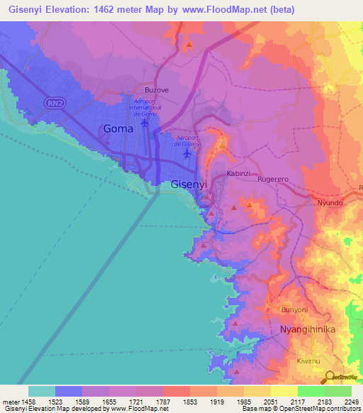 Gisenyi,Rwanda Elevation Map