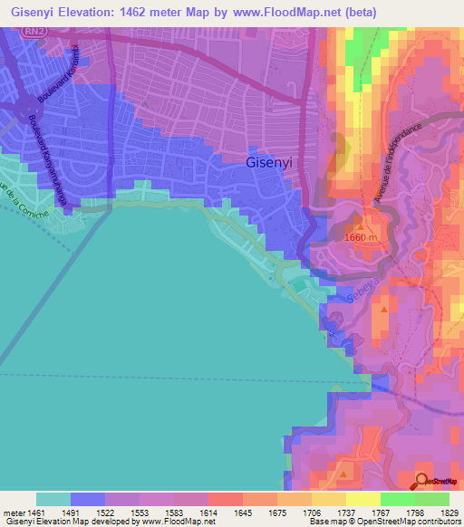 Gisenyi,Rwanda Elevation Map