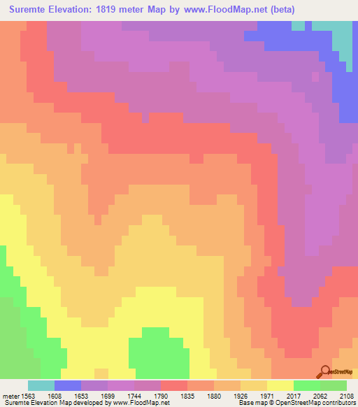 Suremte,Mongolia Elevation Map