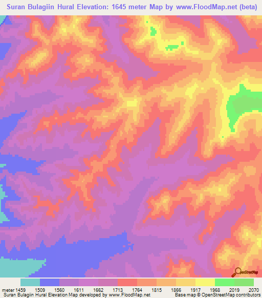 Suran Bulagiin Hural,Mongolia Elevation Map