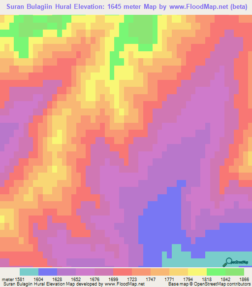 Suran Bulagiin Hural,Mongolia Elevation Map