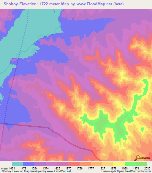 Shohoy,Mongolia Elevation Map