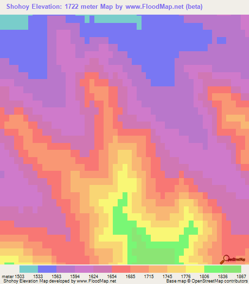 Shohoy,Mongolia Elevation Map