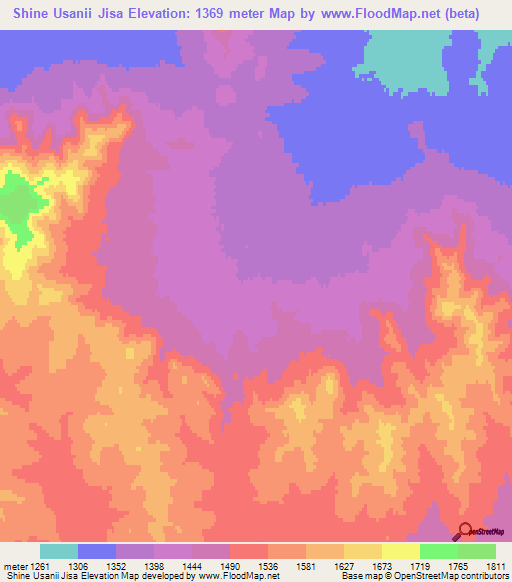 Shine Usanii Jisa,Mongolia Elevation Map