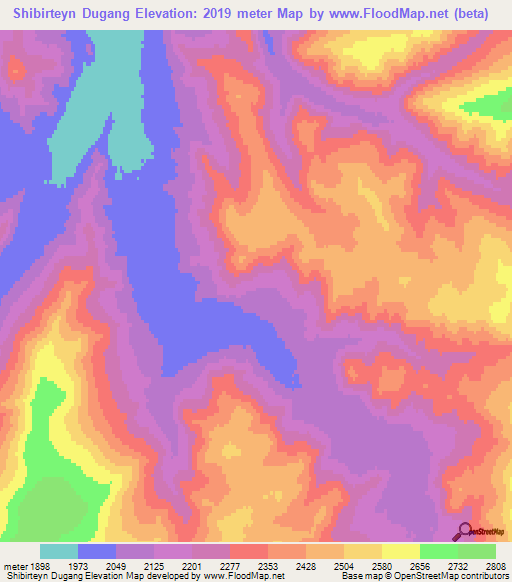 Shibirteyn Dugang,Mongolia Elevation Map