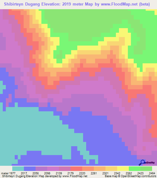 Shibirteyn Dugang,Mongolia Elevation Map