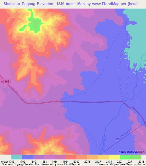 Shatsaiin Dugang,Mongolia Elevation Map