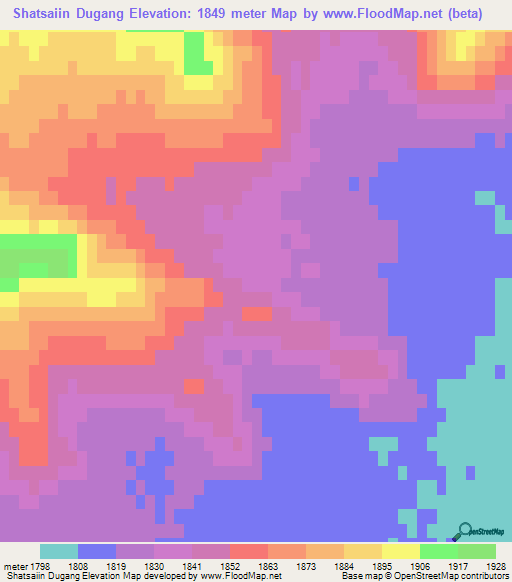 Shatsaiin Dugang,Mongolia Elevation Map