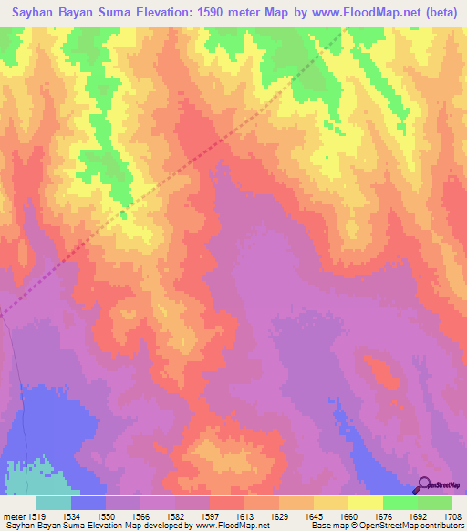 Sayhan Bayan Suma,Mongolia Elevation Map