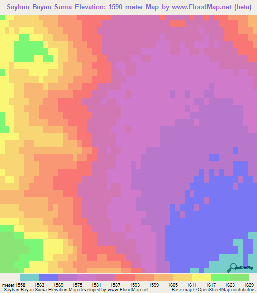 Sayhan Bayan Suma,Mongolia Elevation Map