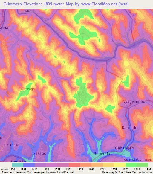 Gikomero,Rwanda Elevation Map