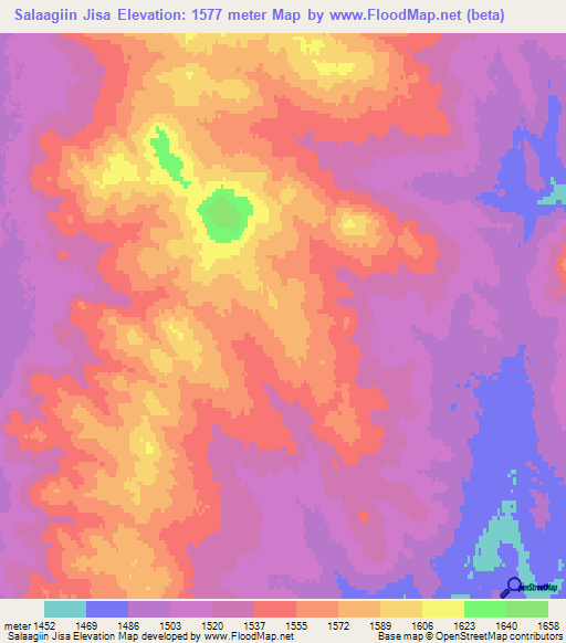 Salaagiin Jisa,Mongolia Elevation Map