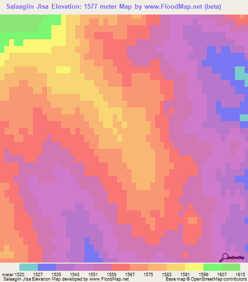 Salaagiin Jisa,Mongolia Elevation Map