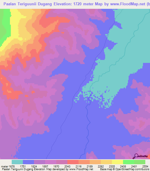 Paalan Teriguunii Dugang,Mongolia Elevation Map