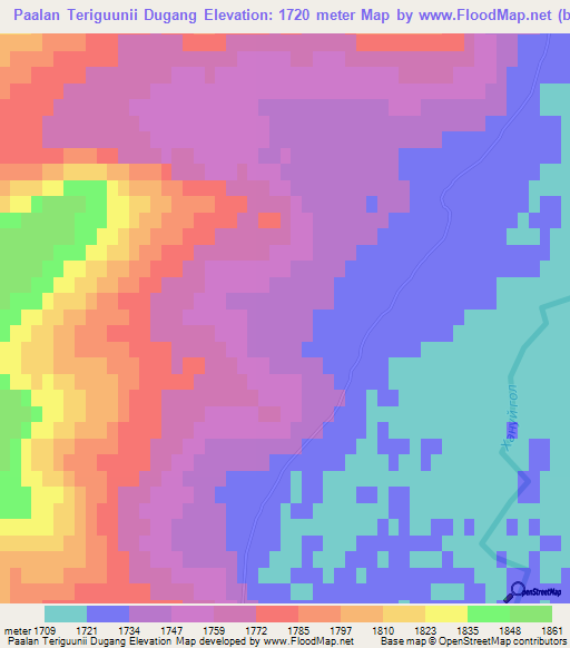 Paalan Teriguunii Dugang,Mongolia Elevation Map