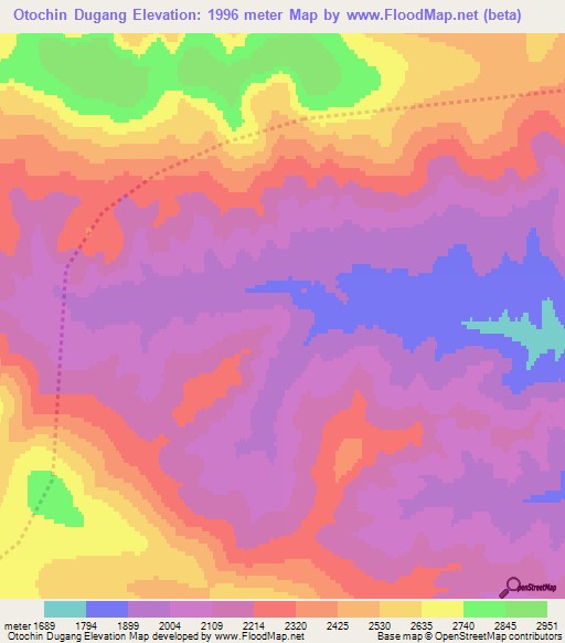 Otochin Dugang,Mongolia Elevation Map