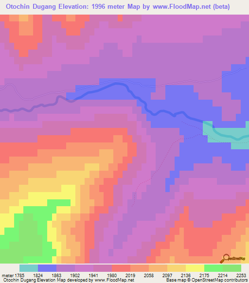 Otochin Dugang,Mongolia Elevation Map