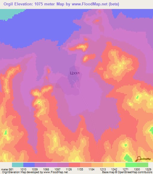 Orgil,Mongolia Elevation Map