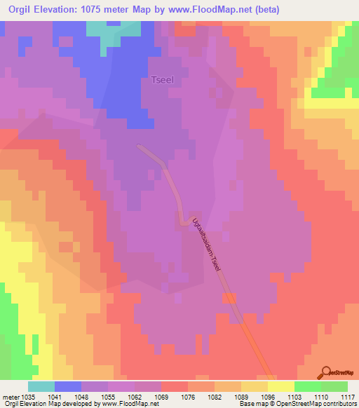 Orgil,Mongolia Elevation Map