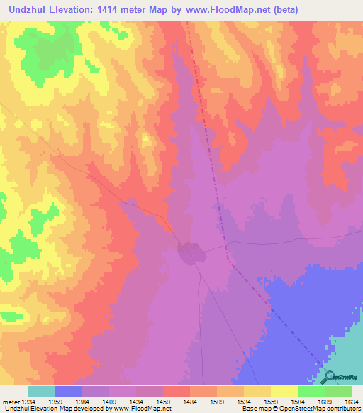 Undzhul,Mongolia Elevation Map