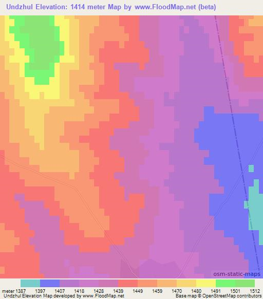 Undzhul,Mongolia Elevation Map