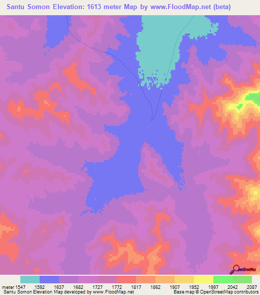 Santu Somon,Mongolia Elevation Map