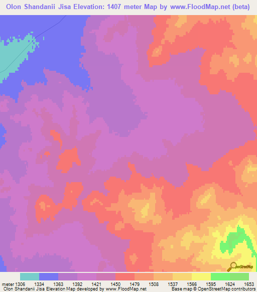 Olon Shandanii Jisa,Mongolia Elevation Map