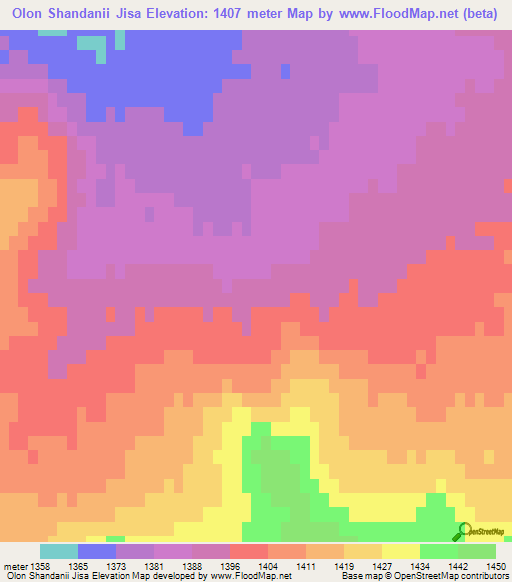 Olon Shandanii Jisa,Mongolia Elevation Map