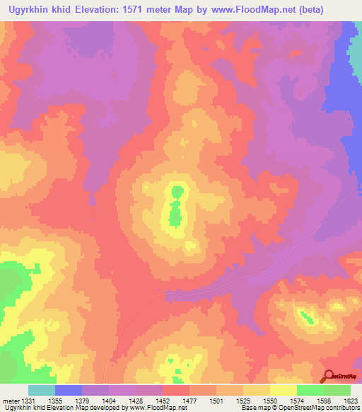 Ugyrkhin khid,Mongolia Elevation Map