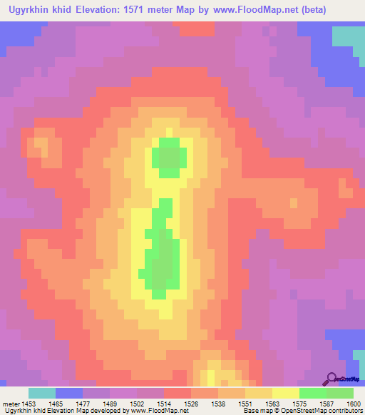 Ugyrkhin khid,Mongolia Elevation Map