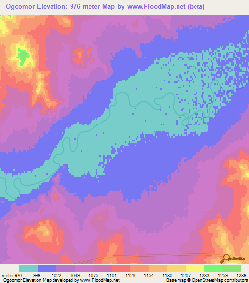 Ogoomor,Mongolia Elevation Map